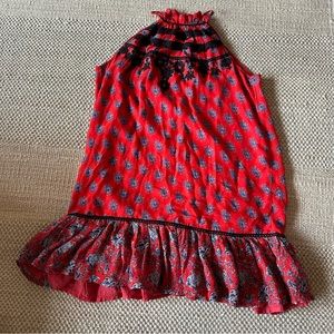 Anthro Red Floral Dress Embroidery Silk | Size S